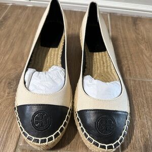 Tory Burch Cream and Black Espadrilles